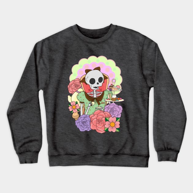 Skeleton Tea Party Crewneck Sweatshirt by cousinbunny